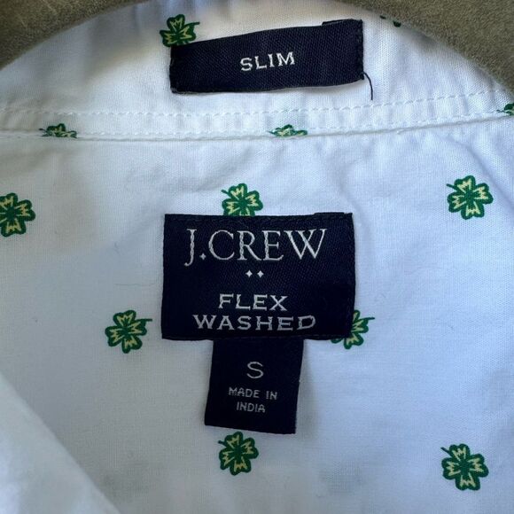 J.Crew Men’s Slim Fit Flex Shirt White Clover Embroidery St. Patrick’s Sz S - Picture 2 of 6